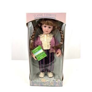 Classic Favorites Collection Genuine Porcelain Doll In Box Hand Painted Pigtails